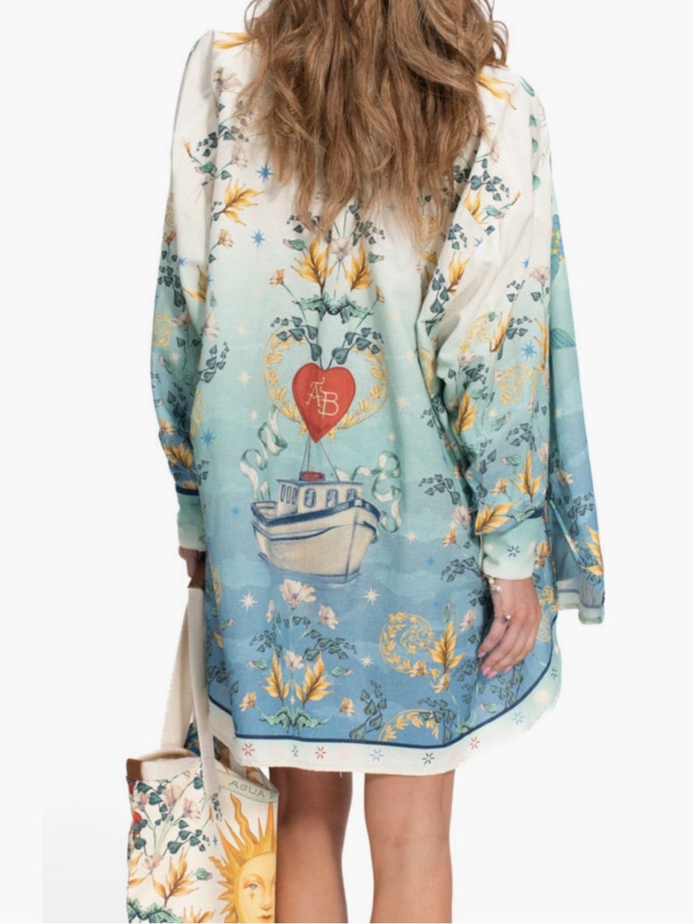 Agua Bendita Printed Silk-Feel Button Shirt with Nautical Heart Motif - Picture 3 of 7